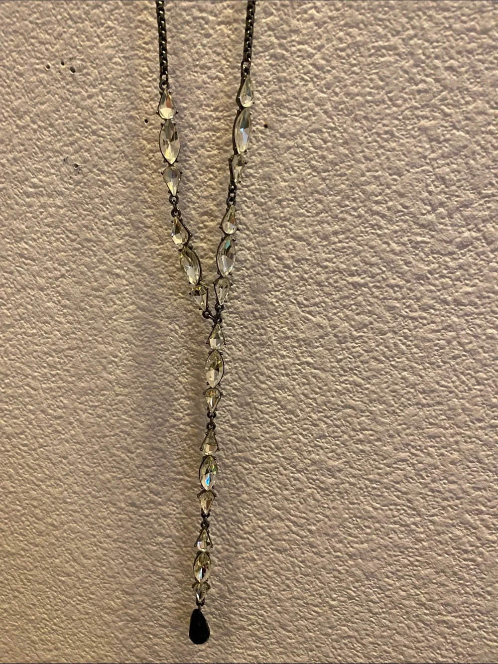 Delicate Crystal Y-Necklace with Black Teardrop Accent